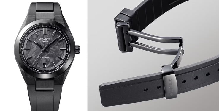 L'EFK-100XPB-1AJF utilise un boîtier en fibre de carbone et un bracelet en résine pour réduire le poids de la montre à seulement 87 grammes (3,1 oz). (Source de l'image : Casio Japan)