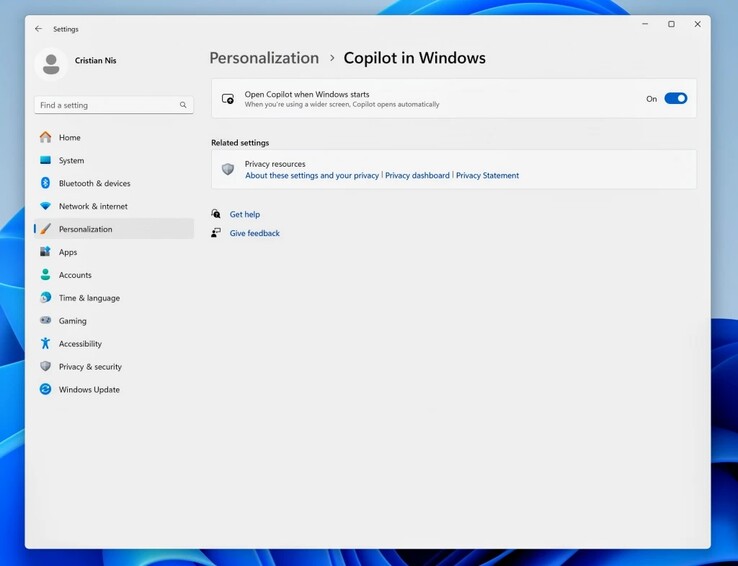 Paramètres de lancement automatique de Copilot. Le destin de cette fonctionnalité, comme tout ce qui a été vu dans un aperçu de Windows Insider, est écrit au crayon.  (Source de l'image : blog Windows Insider)