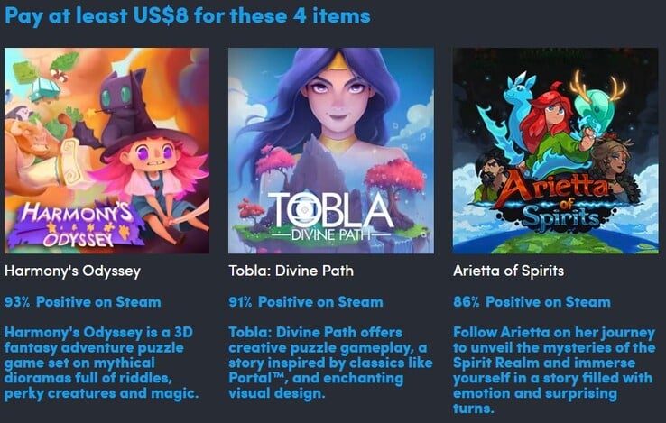 Image décorative. Le premier niveau contient un total de 5 jeux (Image source : Humble Bundle)