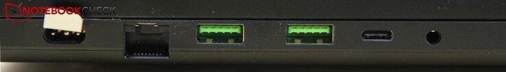 A gauche : Alimentation, LAN, 2x USB-A 3.2 Gen 2, USB-C Thunderbolt 4, casque d'écoute