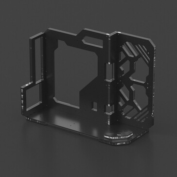 Le boîtier ouvert est doté d'un plateau de carte mère en acrylique. (Source de l'image : Geeek)