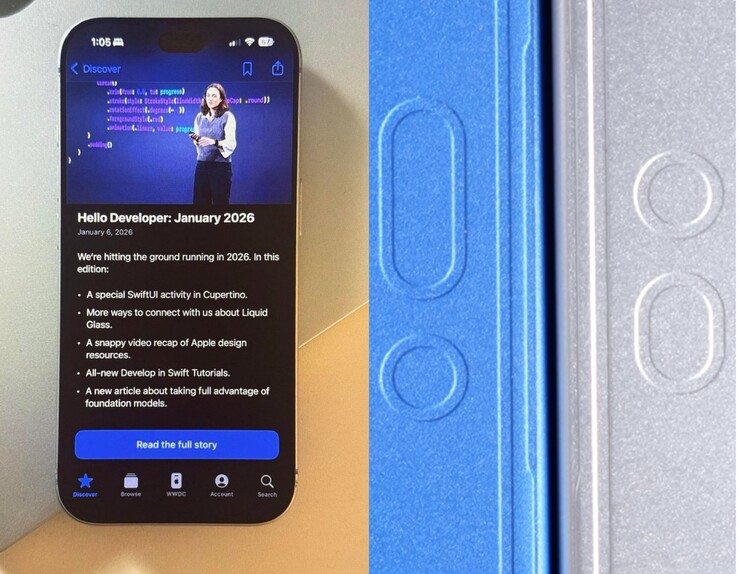 Prototype présumé de l'iPhone 18 Pro (à gauche), modèle de conception de l'iPhone 18 Pro Max (à droite).