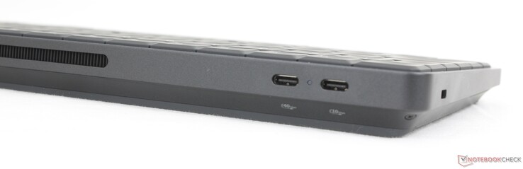 Arrière : USB-C 4.0 avec DisplayPort 2.1 + Power Delivery (40 Gbps), USB-C 3.2 Gen. 2 avec DisplayPort 1.4 + Power Delivery (10 Gbps)