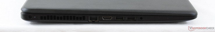 Côté gauche: Prise d'alimentation, Gigabit RJ-45, HDMI, 2 x USB 3.0, prise audio combo 3,5 mm