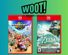 Boîtes de Mario Kart World et The Legend of Zelda : Tears of the Kingdom avec le logo Woot (Source de l'image : Amazon, Woot avec modifications)