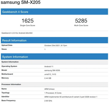La putative Galaxy Tab A8 apparaît sur Geekbench. (Source : Geekbench via 91Mobiles)