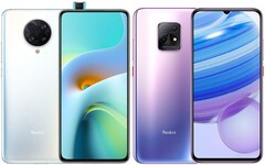 Le Redmi K30 Ultra (L) et le Redmi 10X 5G (R) ont tous deux été affectés par le blocage du GMS par Xiaomi. (Source de l'image : Xiaomi/Notebookcheck - édité)