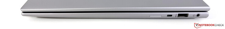 A droite : Emplacement Nano SIM (en option pour les modèles WWAN), verrou Kensington Nano, USB-A 3.2 Gen.1 (5 GBit/s), audio 3,5 mm