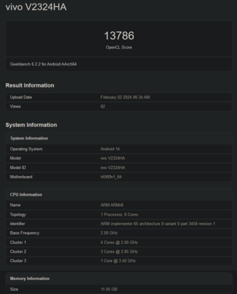 Caractéristiques du MediaTek Dimensity 9300 (image via Geekbench)