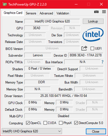 Lenovo ThinkPad T490 - GPU-Z Intel UHD Graphics 620.