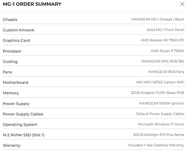 Maingear MG-1 : 3 681 $ US, processeur AMD Ryzen 9 et GPU RX 7000 (Source : Own)
