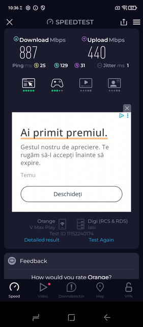 Ookla Speedtest, run 2 - serveur différent (Image source : Screenshot - Sergey Tarasov - Notebookcheck)