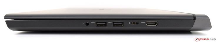 Côté droit : audio 3,5 mm, 2 USB 3.1, USB C avec Thunderbolt 3 @ 40 Gbps, HDMI 2.0.