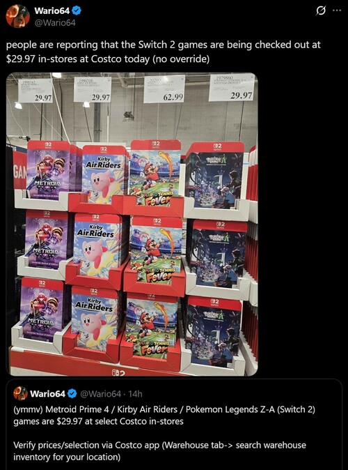 Jeux Switch 2 en vente chez Costco