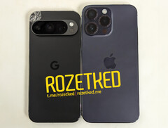 Le prétendu Pixel 9 Pro à côté d&#039;un iPhone 14 Pro Max. (Source de l&#039;image : Rozetked)