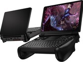 Le GPD Win Mini placé dans des poignées de confort. (Source de l'image : GPD)