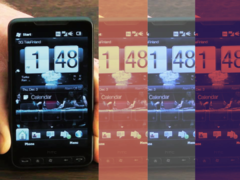 Le HTC HD2, lancé pour la première fois en 2009, a été surnommé "le téléphone qui refuse de mourir". Photo - La même image du HTC HD2 empilée les unes à côté des autres dans des filtres aux nuances différentes. (Source de l'image : Jon Rettinger sur YouTube)