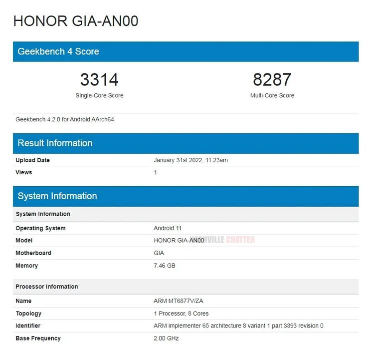 Nouveau téléphone Honor, même processeur MediaTek. (Source : Geekbench 4 via NashvilleChatter)