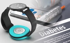 Le capteur de glycémie d&#039;Afon est un dispositif portable qui peut être fixé à un bracelet de smartwatch adapté (source d&#039;image : Afon - modifié)