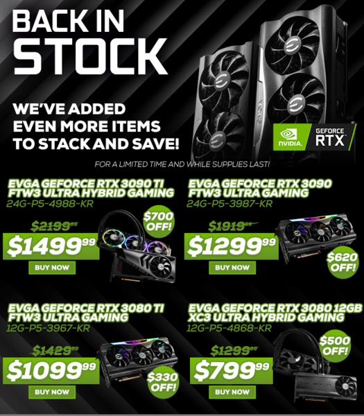 Promotion EVGA pour la vente Back in Stock. (Image source : @TEAMEVGA)