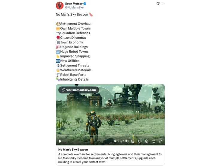 Le responsable du studio Hello Games donne des détails sur la mise à jour Beacon pour No Man's Sky. (Source de l'image : Sean Murray sur X)