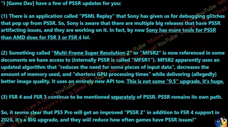 Sony serait en train de préparer le PSSR2 pour la PS5 Pro l'année prochaine. (Source de l'image : Moore's Law Is Dead)