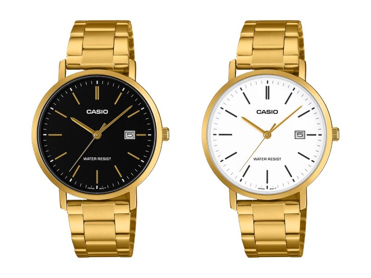 De gauche à droite : les montres Casio MTP-VT05G-1E et MTP-VT05G-7E