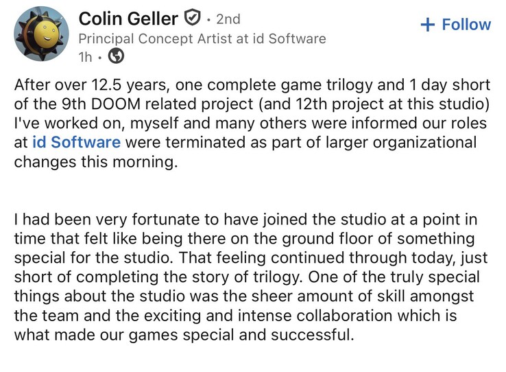 Colin Geller, l'homme à l'origine de la direction artistique du Doom moderne, a également été licencié