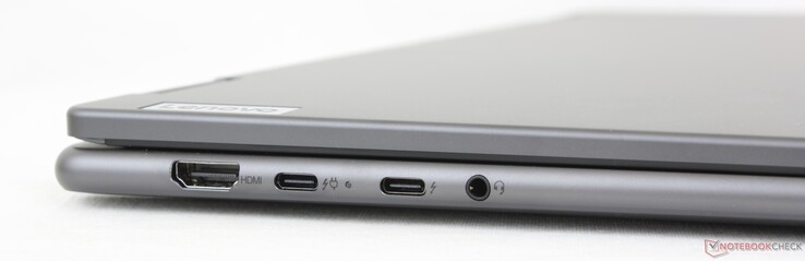 À gauche : HDMI 1.4b, 2x USB-C 3.2 avec Thunderbolt 4 + DisplayPort + Power Delivery, casque 3,5 mm