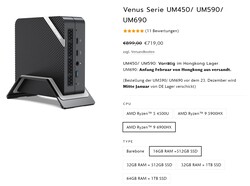 Configurations de la série Venus UM690 de Minisforum (source : Minisforum)