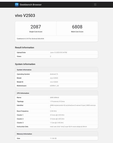Vivo X200 FE Geekbench listing (source d'image : Abhishek Yadav sur X)