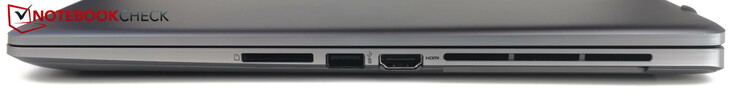 Droit : Lecteur de carte SD, USB-A 3.2 Gen 2, HDMI