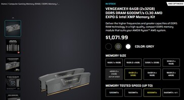 Prix actuel du kit de RAM Corsair Vengeance 64 Go DDR5. (Source de l'image : Corsair)