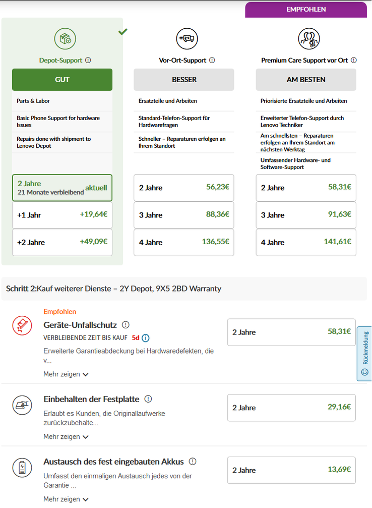 Légion 7 - options de garantie supplémentaires