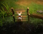 Quill se repose sur un pont en bois dans Moss : The Forgotten Relic.