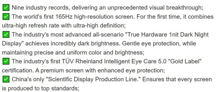 Les caractéristiques de l'écran du OnePlus 15. (Source de l'image : BOE)