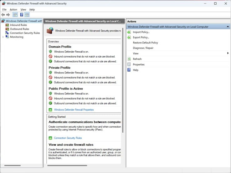 Pare-feu Windows Defender avec sécurité avancée