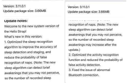 Les notes de mise à jour de la version 3.11.0.1 du micrologiciel pour le Amazfit Helio Strap
