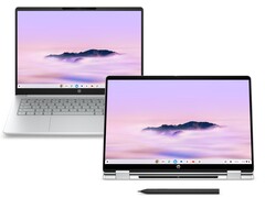 Le HP Chromebook Plus 14 et le HP Chromebook Plus x360 14 en argent glacier. (Source de l'image : HP)