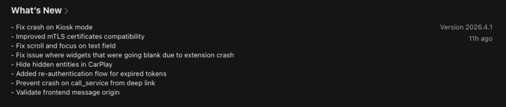 Les notes de mise à jour de la version 2026.4.1 de l'application Home Assistant