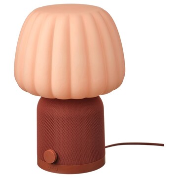La lampe enceinte Bluetooth Kulglass en rouge-marron et rose (Source : IKEA)