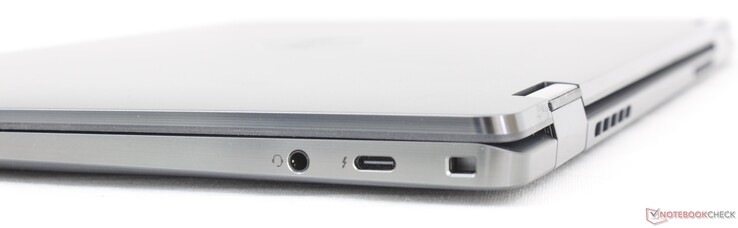 À droite : casque 3,5 mm, USB-C 3.2 avec Thunderbolt 4 + Power Delivery + DisplayPort, verrouillage Wedge