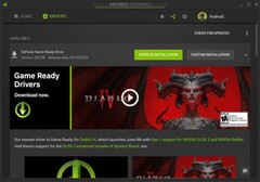 Nvidia GeForce Game Ready Driver 535.98 notification dans GeForce Experience (Source : Own)