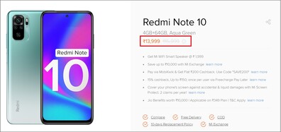 Redmi Note 10 prix actuel. (Image source : Xiaomi)