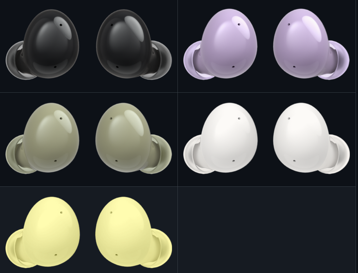 La gamme complète des couleurs présumées de Galaxy Buds2. (Source : GitHub)