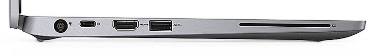 Côté gauche : Alimentation électrique, 1x USB 3.1 Gen 1 Type-C, HDMI, 1x USB 3.1 Gen 1 Type-A, lecteur de carte à puce