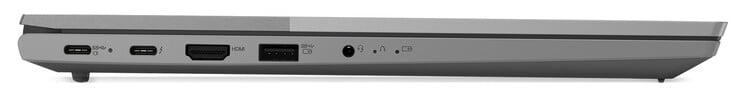 Côté gauche : 1x USB-C 3.2 Gen2 (incl. DisplayPort et PD), 1x Thunderbolt 4, HDMI 1.4, 1x USB-A 3.0 Gen1, port audio combiné