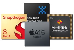 Le Samsung Exynos 2200 aurait du mal à faire face à la concurrence. (Source de l'image : Qualcomm/Samsung/Apple/MediaTek - édité)