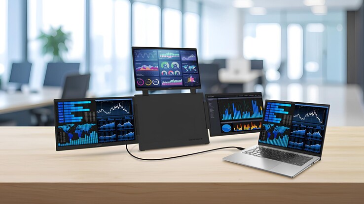L'image montre le moniteur portable Acer PD163Q associé à un ordinateur portable en mode d'extension d'écran