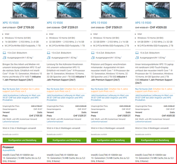 Dell XPS 15 9500 avec i9-10885H. (Source de l'image : Dell Suisse)